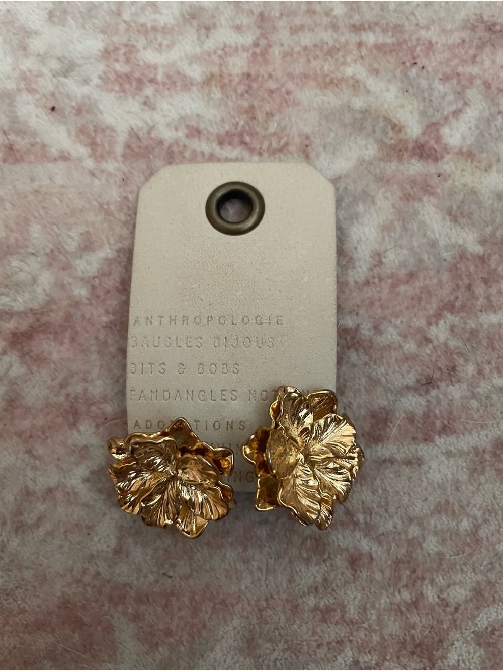 Anthropologie Sculpted Gold Floral Clip Earrings